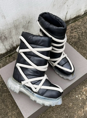 羊皮毛一体RO雪地靴手作版冬季羽绒防寒厚底靴疯狂绑带暗黑潮鞋