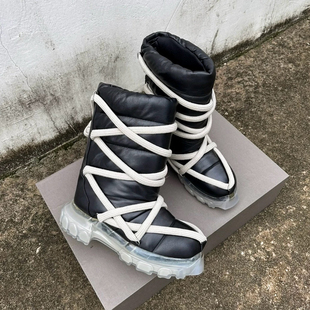 羊皮毛一体RO雪地靴手作版冬季羽绒防寒厚底靴疯狂绑带暗黑潮鞋