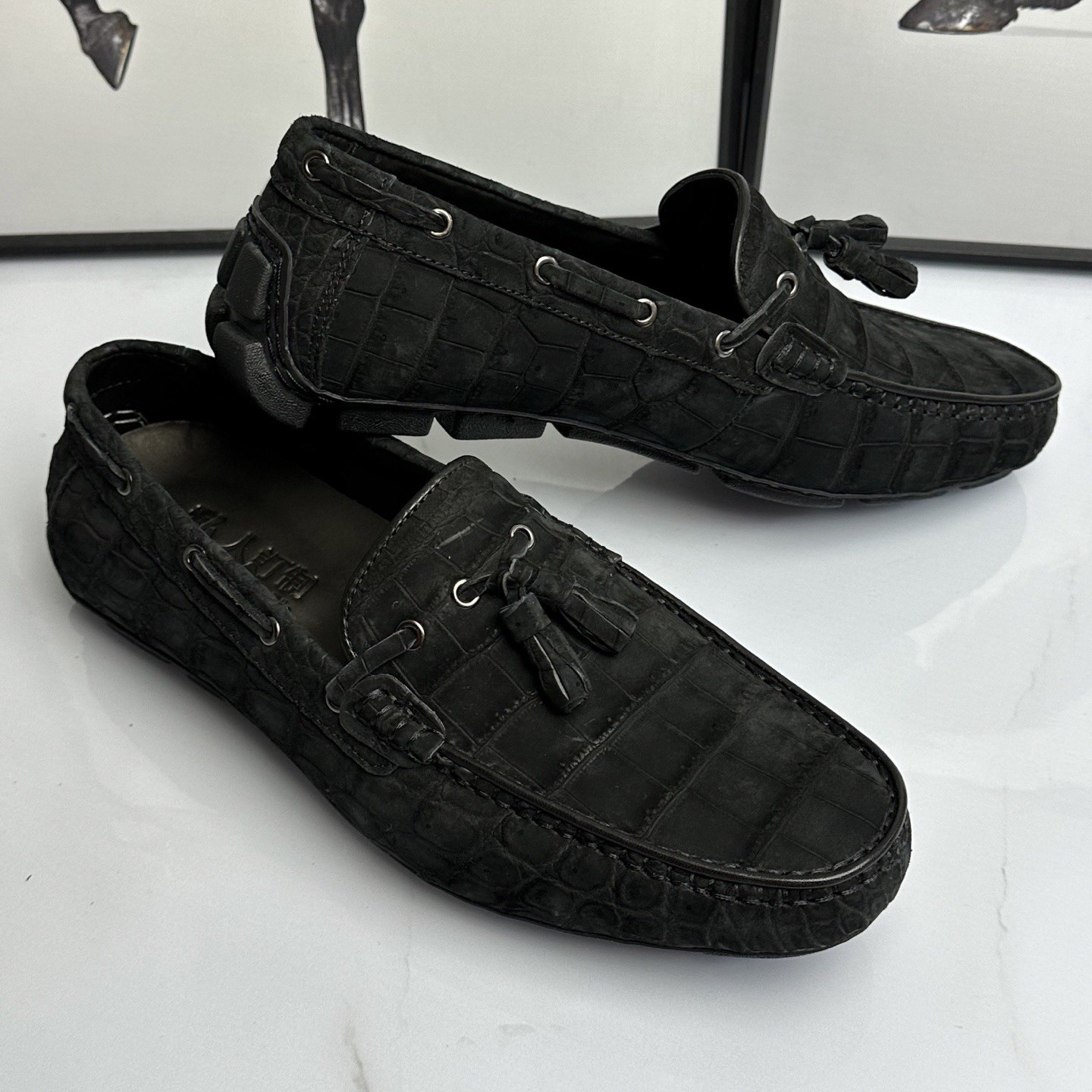 手工定制尼罗鳄鱼皮豆豆鞋磨砂腹皮乐福鞋男士高档一脚蹬休闲皮鞋,流行男鞋,时装靴,淘宝优惠券,粉丝福利购,淘宝优惠卷