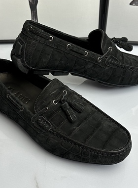 手工定制尼罗鳄鱼皮豆豆鞋磨砂腹皮乐福鞋男士高档一脚蹬休闲皮鞋