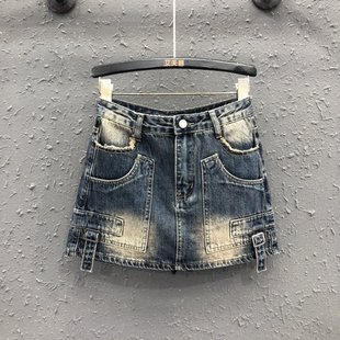 包臀短裙 防走光高腰工装 美式 复古磨白做旧牛仔半身裙女26年春新款