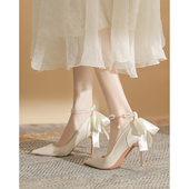 仙女风高跟鞋 新娘鞋 女18岁成年礼2026新款 细跟绸缎气质婚鞋