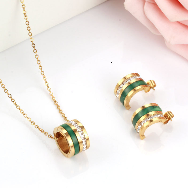 欧美潮流钛钢时尚锆石 亚克力饰套装 厂家不锈钢套装项链