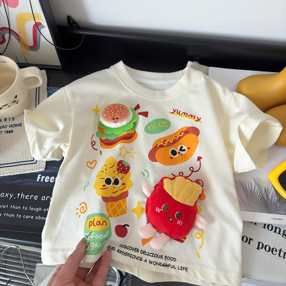 儿童夏天玩偶短袖男女同款夏季薄款T恤衫小朋友趣味立体玩偶上衣
