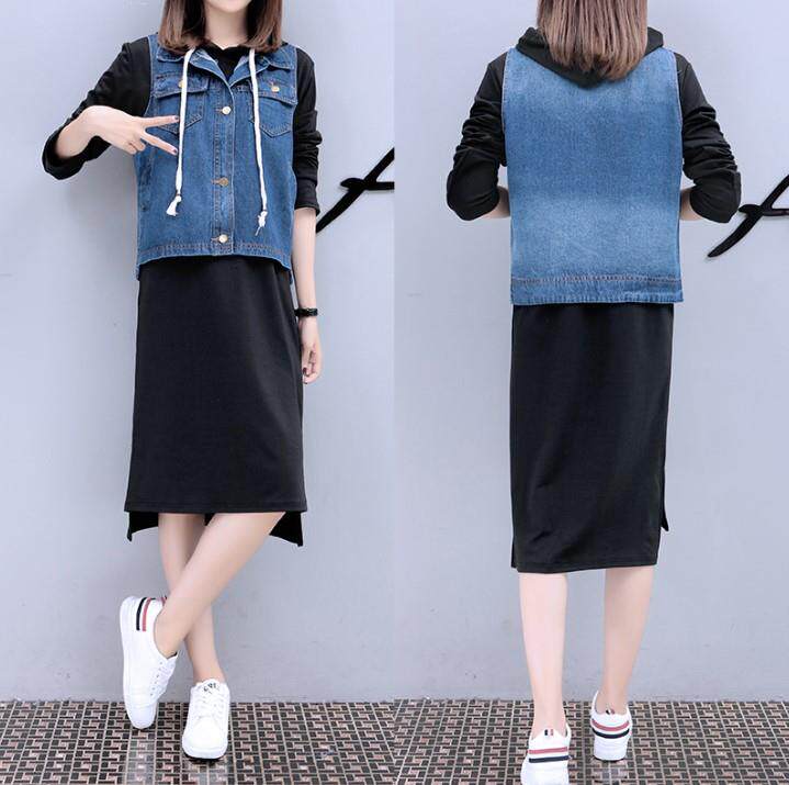 XL Women's wear mm spring and autumn Age cowboy Vest suit 200 Hooded Sweater Dress Two piece setin the Women's clothing/Boutique , Large size women  category - from Buy2taobao.com to provide professional Taobao agent buy service