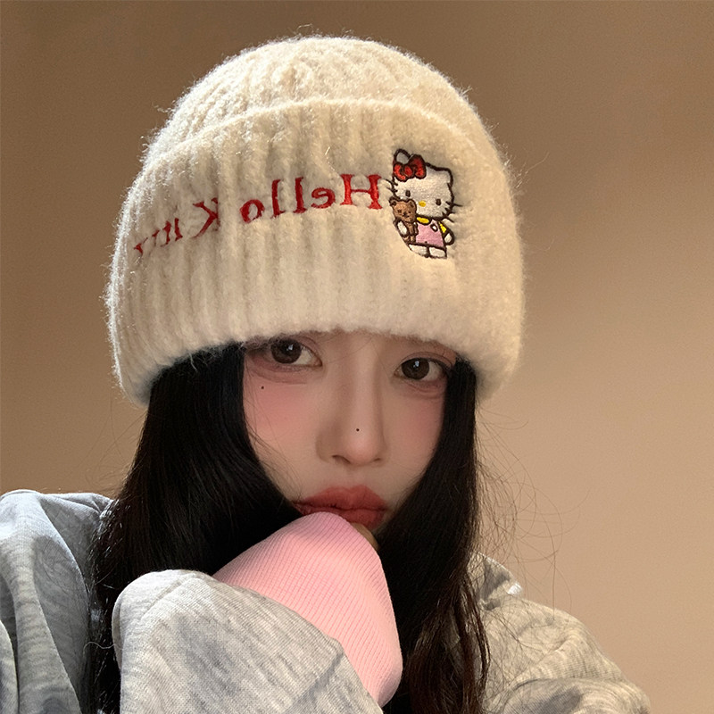 日本正品Kitty粉色针织帽