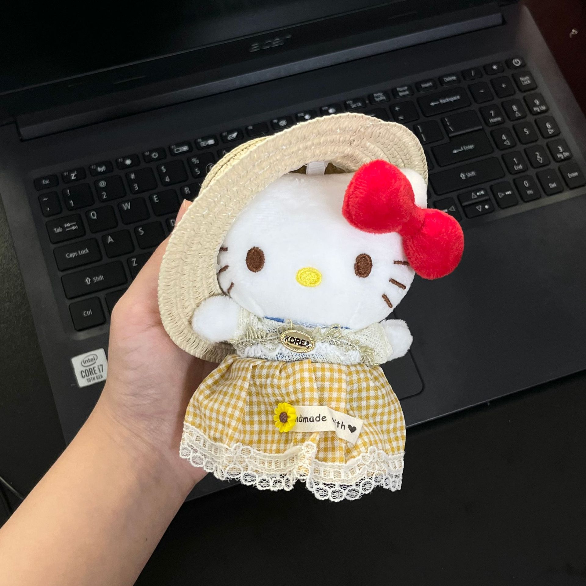 日本夏日草帽Kitty挂件可