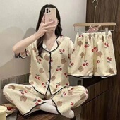 睡衣女Cartoonpajamas夏天新款 甜美家居服凉感 网红三件套短袖