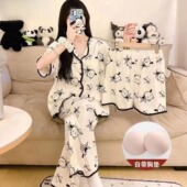 可爱女士年轻家居服套装 爆款 短袖 薄款 三件套带胸垫睡衣女夏季