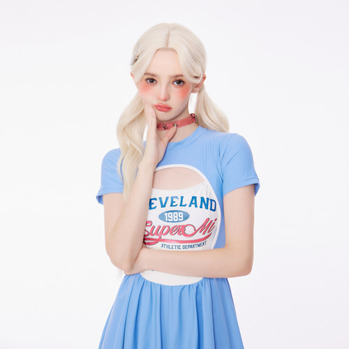 holii 2024新款多巴胺鬼马少女保守显瘦短袖连体裙女游泳衣温泉