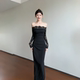 长裙 instahot 修身 纯欲蕾丝一字肩黑色礼服裙女2026春季 长袖 新款