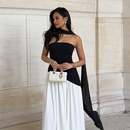 instahot 流行单品欧美礼服裙 拼接高开叉抹胸黑白连衣裙2025春季