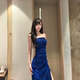 instahot 圣诞穿搭闪闪抹胸礼服裙女秋冬生日宴会年会主持礼服
