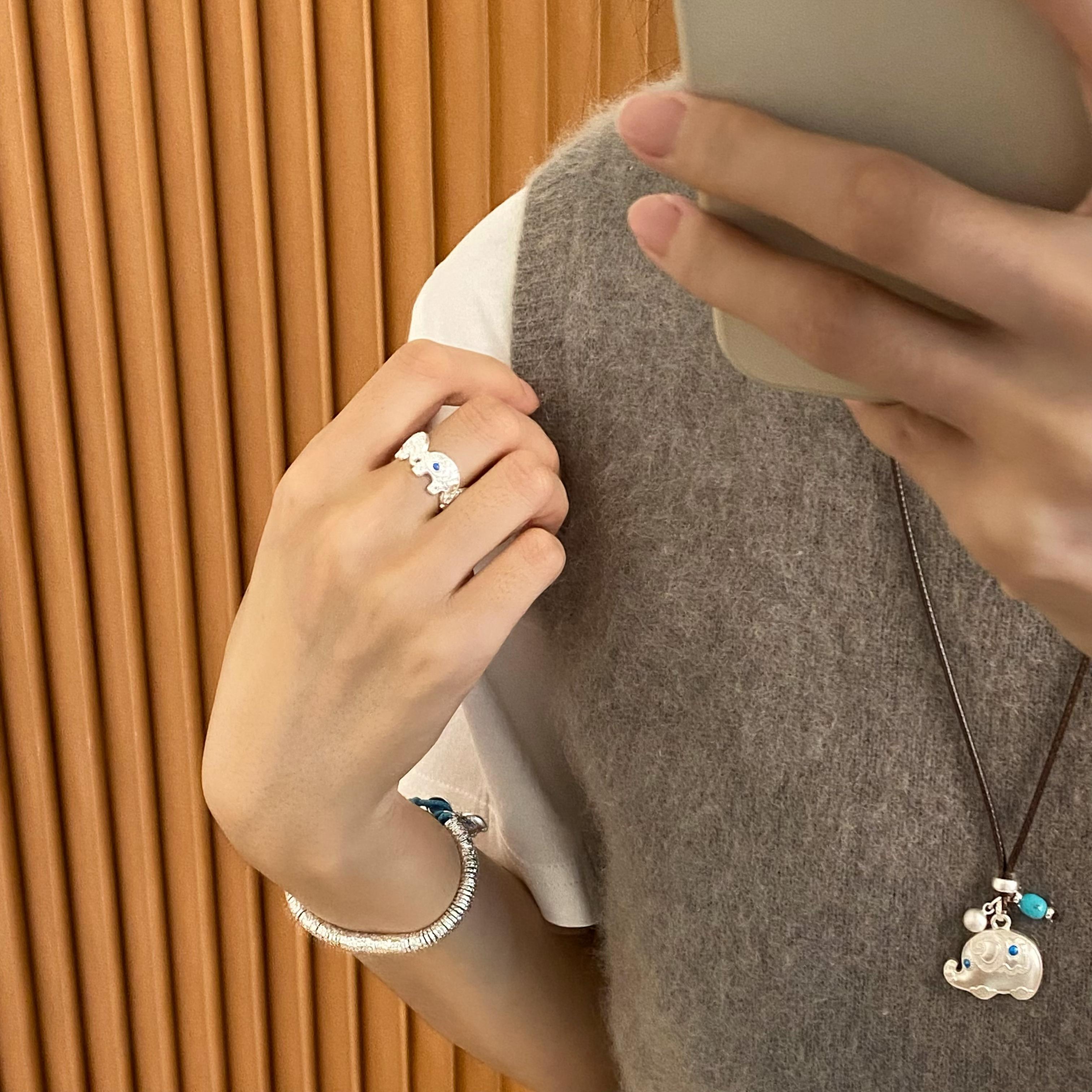 足银戒指 《吉祥》百搭可爱小象小众简约设计感戒指