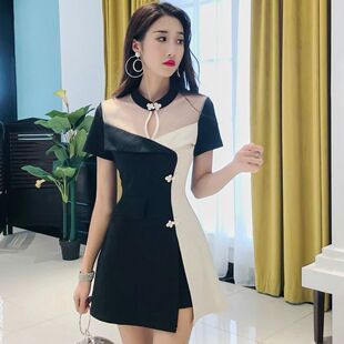 两件套按摩技师足疗保健养生 足浴工作服简约拼接旗袍短裤 中式 风格