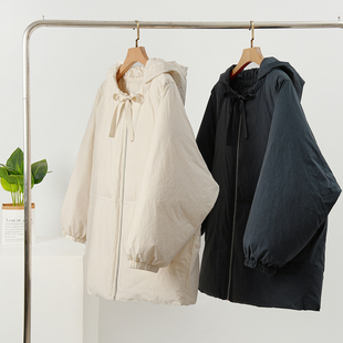 藏青色连帽羽绒服女设计感冬季小众高级感宽松茧型斗篷95白鹅绒服