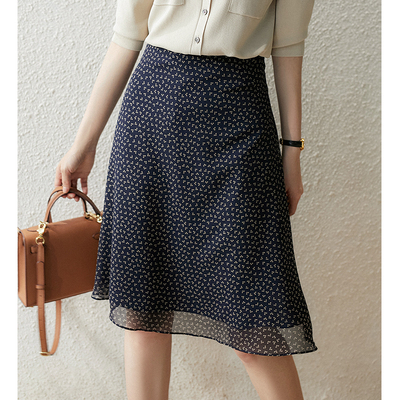 桑蚕丝碎花半裙女小个子