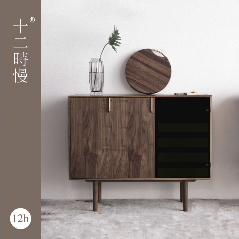 十二时慢餐边柜黑胡桃白橡实木多功能餐厅厨房收纳柜现代简约碗柜