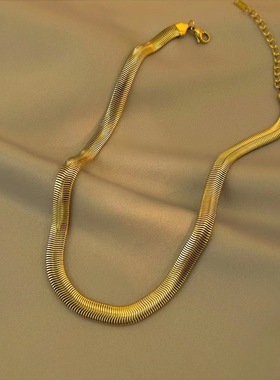 日韩版轻奢冷淡风钛钢扁蛇骨链金色锁骨链简约小众项链男女通用