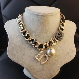 夸张个性时尚大牌水钻花朵珍珠小香风项链编辫麻花粗链丝带锁骨链