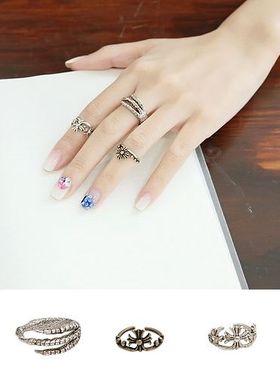 欧美复古朋克风个性夸张鹰爪戒指女开口可调节皇冠关节指环三件套