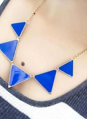 欧美时尚夸张个性百搭几何三角形项链女蓝色锁骨链短款颈带配饰