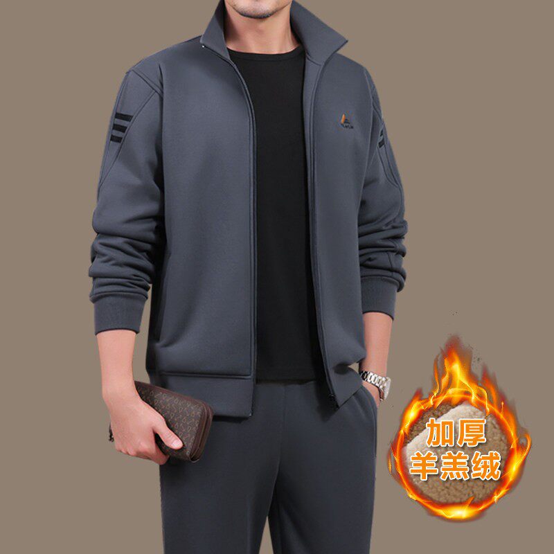 官方迈耐克斯爸爸冬装中老年运动服套装男士秋冬季加绒加厚三件套