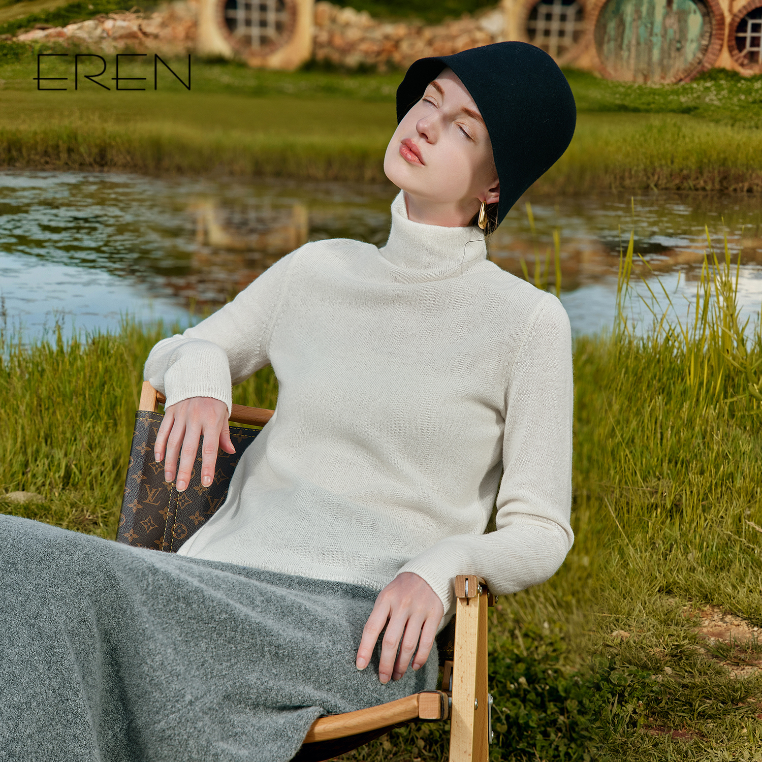 【羊毛】白色高领毛衣慵懒风女