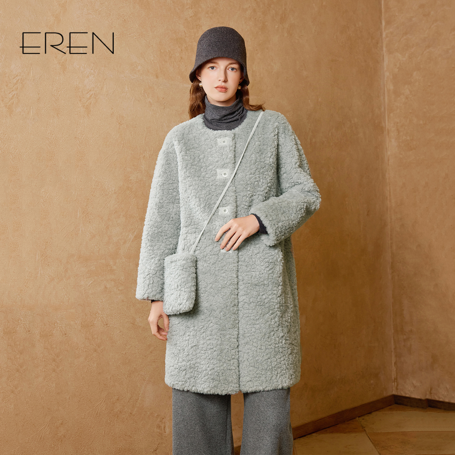 EREN环保皮草羊剪绒毛毛外套