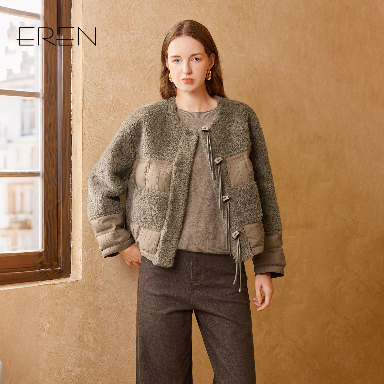 EREN高级感拼接白鸭绒羽绒服