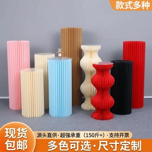 婚庆彩色甜品台圆柱婚礼展示台展厅纸艺花柱摆件加密罗马柱展示台