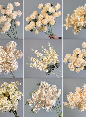 婚庆香槟色仿真花布置假花婚礼堂路引花材婚礼花艺花材摆件花假花