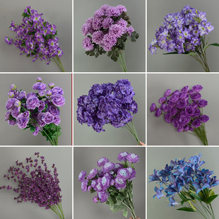 紫色系仿真假花婚庆单只花材结婚现场路引插花婚礼堂吊顶装饰绢花