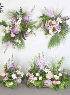 森系仿真莫奈花园成品花艺店面装饰橱窗4S店布置多巴胺色系仿真花