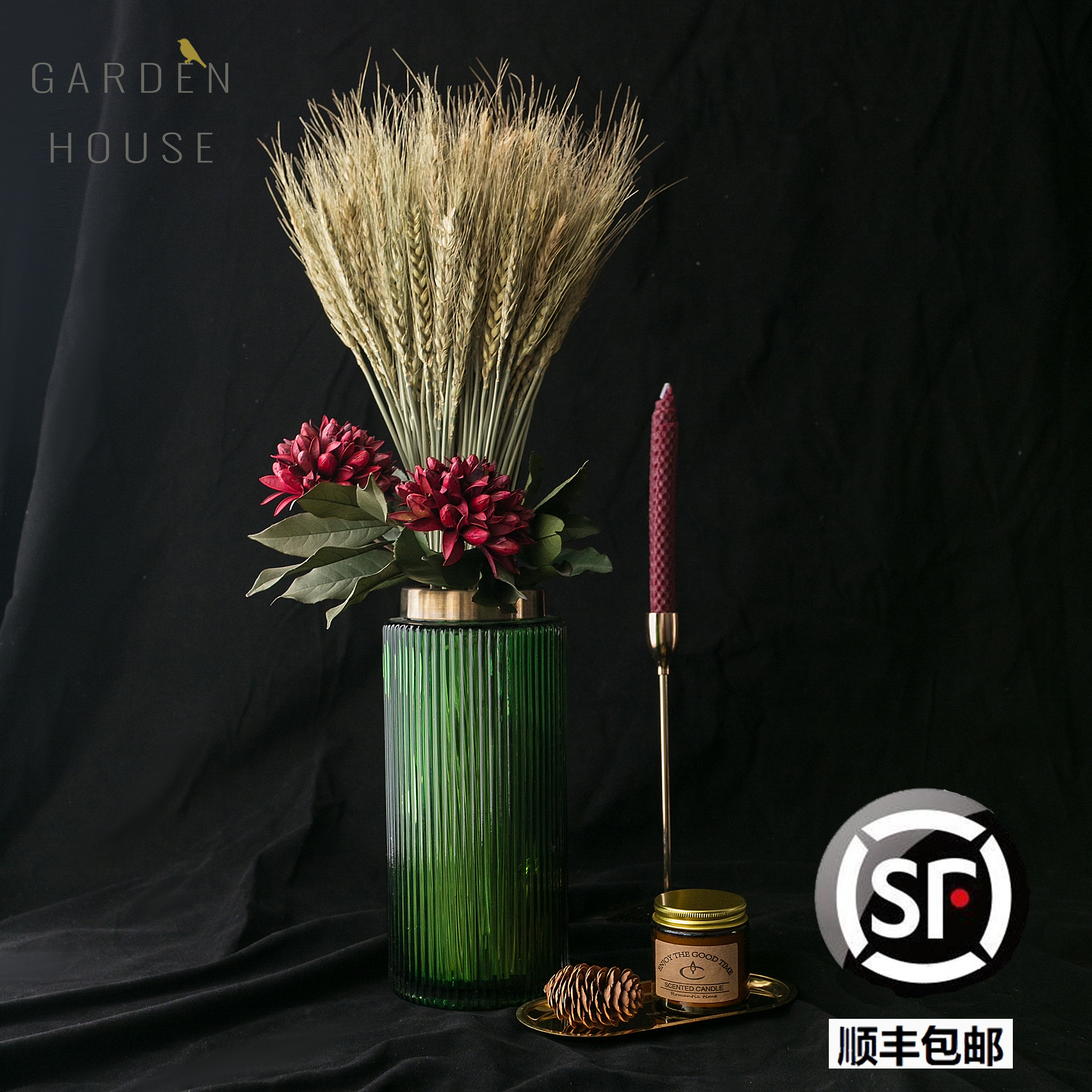 大麦开业花束招财干花永生花前台摆设花财源广进祝贺送礼店铺乔迁