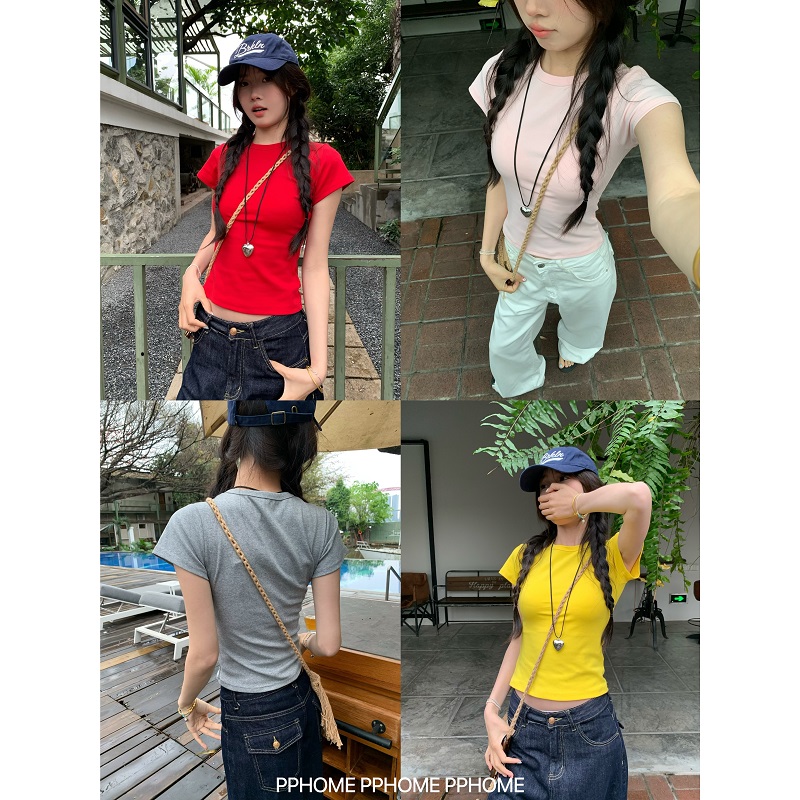 PPHOME自制~版型超正 正肩神仙百搭简约圆领修身短袖T恤上衣女夏