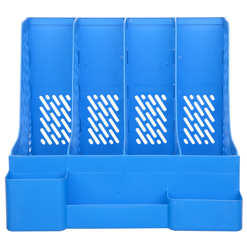 QIXIN B2034 다기능 파일 랙 사무실 정보 랙 4 그리드 책장 파란색 4 조인트 스토리지 랙 파일 프레임