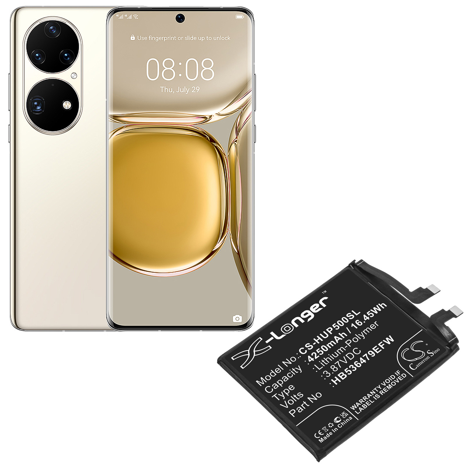 cs适用huawei p50pro jad-lx9 l09 al50 l29 hb536479efw手机电池