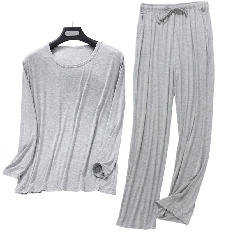 莫代尔T恤睡衣男套装长袖长裤大码春秋夏季运动休闲秋衣裤家居服