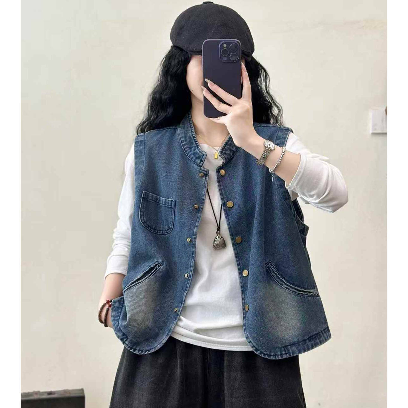 设计感复古水洗做旧牛仔马甲女春季新款宽松百搭叠穿坎肩背心上衣