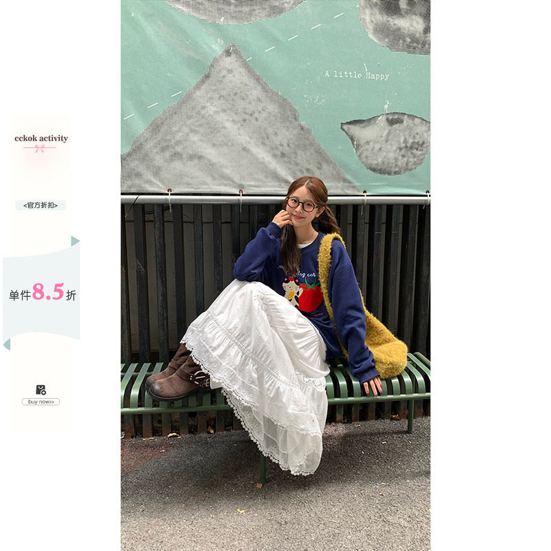 CCKOK 白色蕾丝小花边钩花蛋糕裙2026春夏新款法式少女小众半身裙
