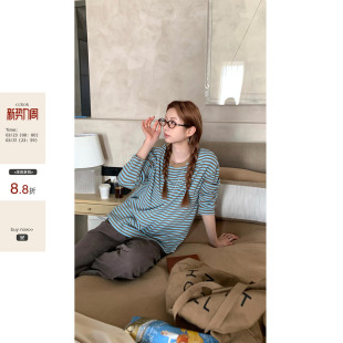 款 新款 打底内搭外穿上衣女 2026春季 CCKOK华夫格拼色条纹宽松长袖