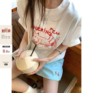 女 小众设计减龄ins短袖 CCKOK 西高地小狗印花宽松T恤2024夏季