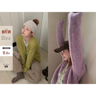 休闲软糯慵懒外套女 2026春新款 CCKOK 彩纱混色V领针织毛衣开衫