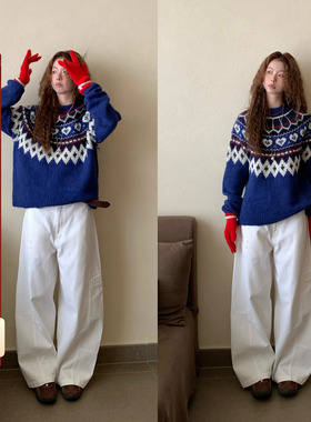 CCKOK 冬季新品韩系穿搭 气质保暖 冬日彩色费尔岛提花慵懒感毛衣