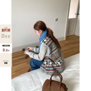 韩系少女甜美温柔复古费尔岛提花羔毛马甲女 1105 CCKOK