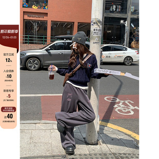 慵懒宽松休闲裤 秋季 CCKOK松弛chill蝴蝶结字母阔腿卫裤 女 现货