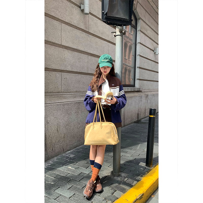 CCKOK复古vintage拼色运动训练服卫衣外套2025秋季新款棒球夹克女