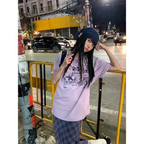 CCKOK字母印花100%棉宽松短袖T恤