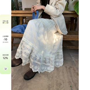 CCKOK 春夏新品韩系通勤飘逸巨好看杏色重工钩花半身中长蛋糕裙女